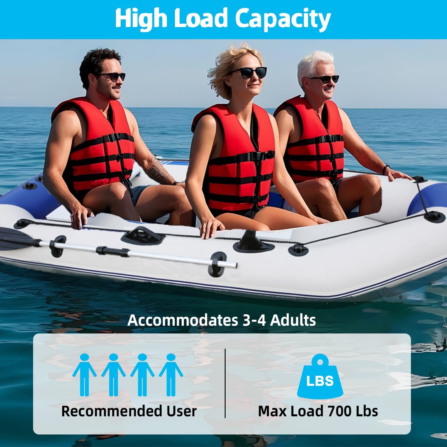 Heavy Duty Inflatable Boat, 4-Person Raft for Adults | 102" x 50", 705lbs Capacity, for Water Tours, Outdoor Expeditions, and Carrying Camping & Fishing Equipment