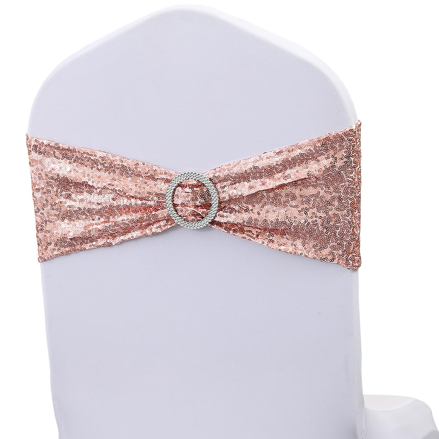 Zestaw 100 sztuk dookoła cekinów, różowe złoto, szarfy na krzesło do dekoracji ślubnych, cekiny, opaski na krzesła z klamrami, na imprezę, baby shower, różowe złoto, cekiny, spandeks, szarfy na