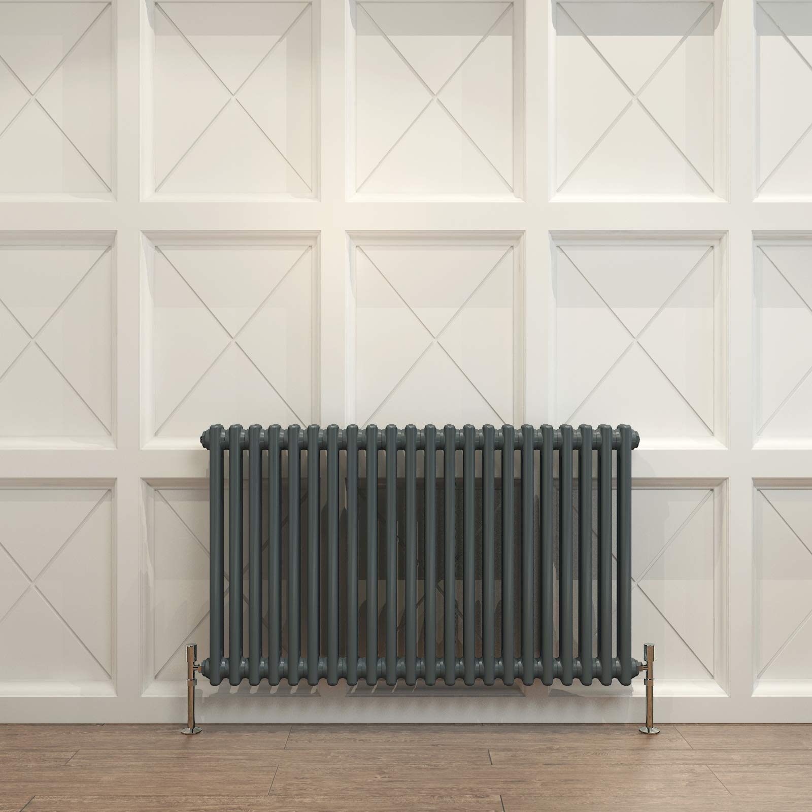 Acezanbleā£2 Column Radiator, Horizontal 600mm Anthracite Wide Low Tradiontal Cast Iron Style Radiator Centre Heating for Window Hallway