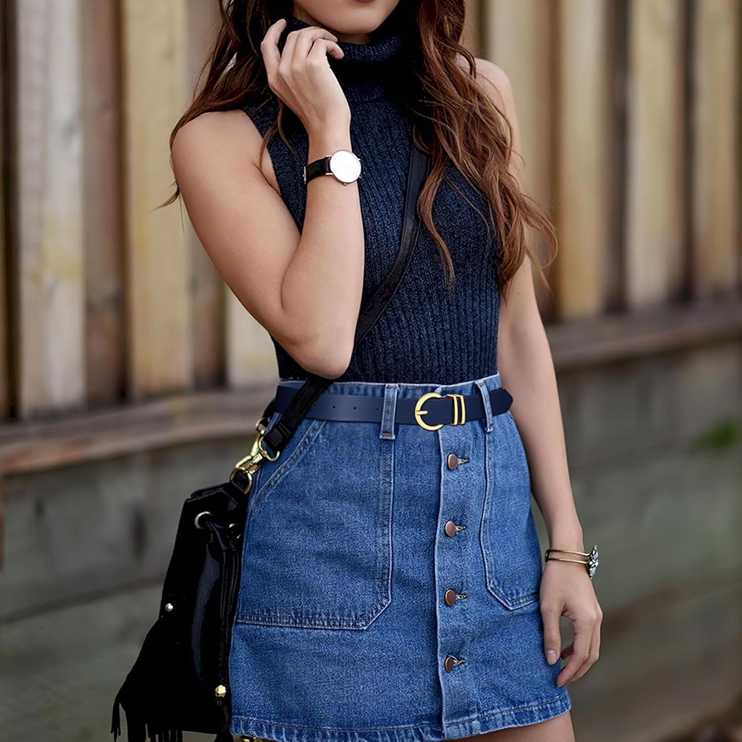 WHIPPY Women Leather Belt Fashion Design belt Gold Buckle Ladies Belt for Jeans Pants Dresses