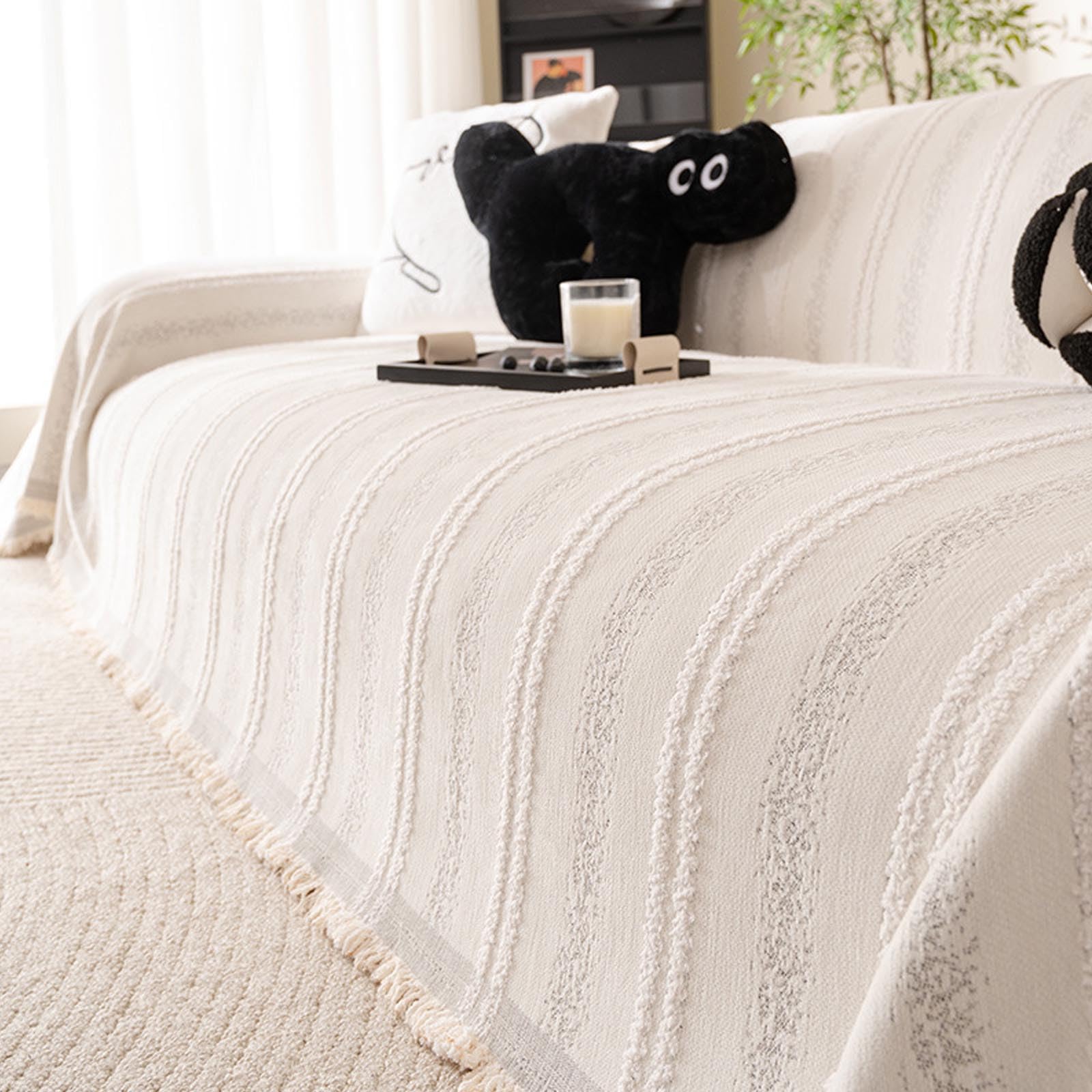 Housse de canapé 3 places beige chenille | Protection lavable 180x280cm