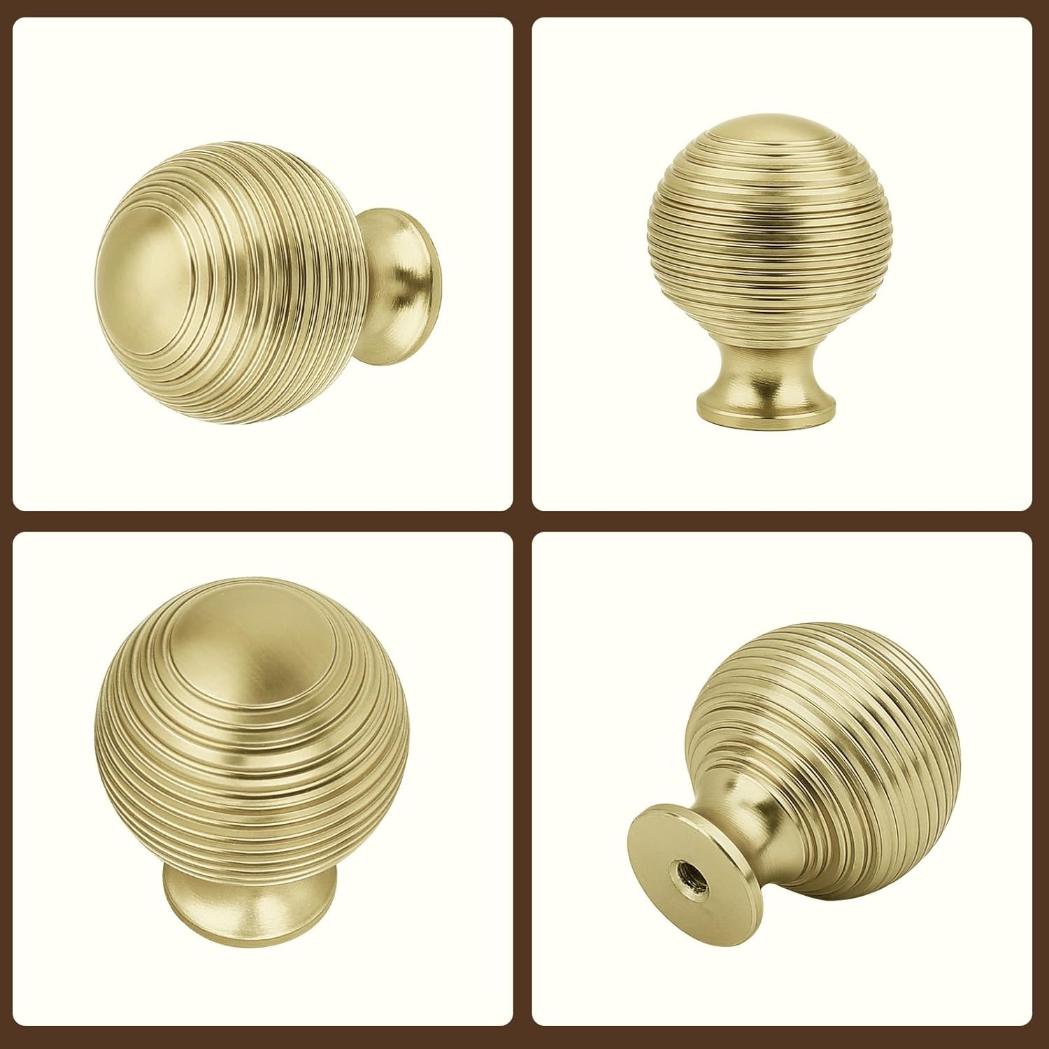 6 Pack Gold Cabinet Knobs, Polished Brass Knobs for Drawer Dresser, Round Ball Solid Kitchen Cabinet Hardware, Thread Texture, Diameter 1.18"(30MM)