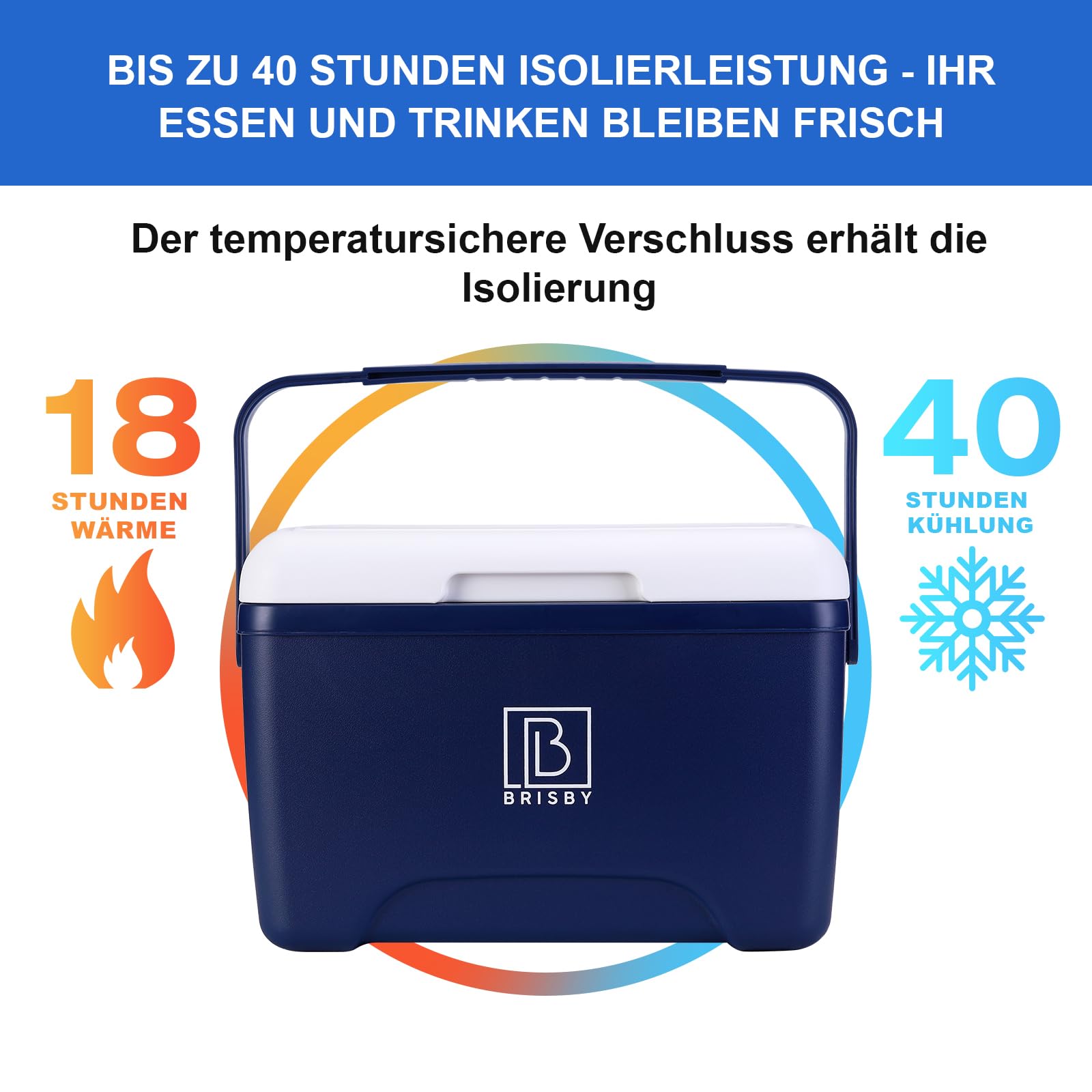 Brisby Kühlbox 8 Liter - 18 Stunden warm - 40 Stunden kühl - Inklusive 2 große Kühlelemente 450 ML -Kühltasche für Arbeit, Camping, Grillen oder Urlaub – BPA-frei