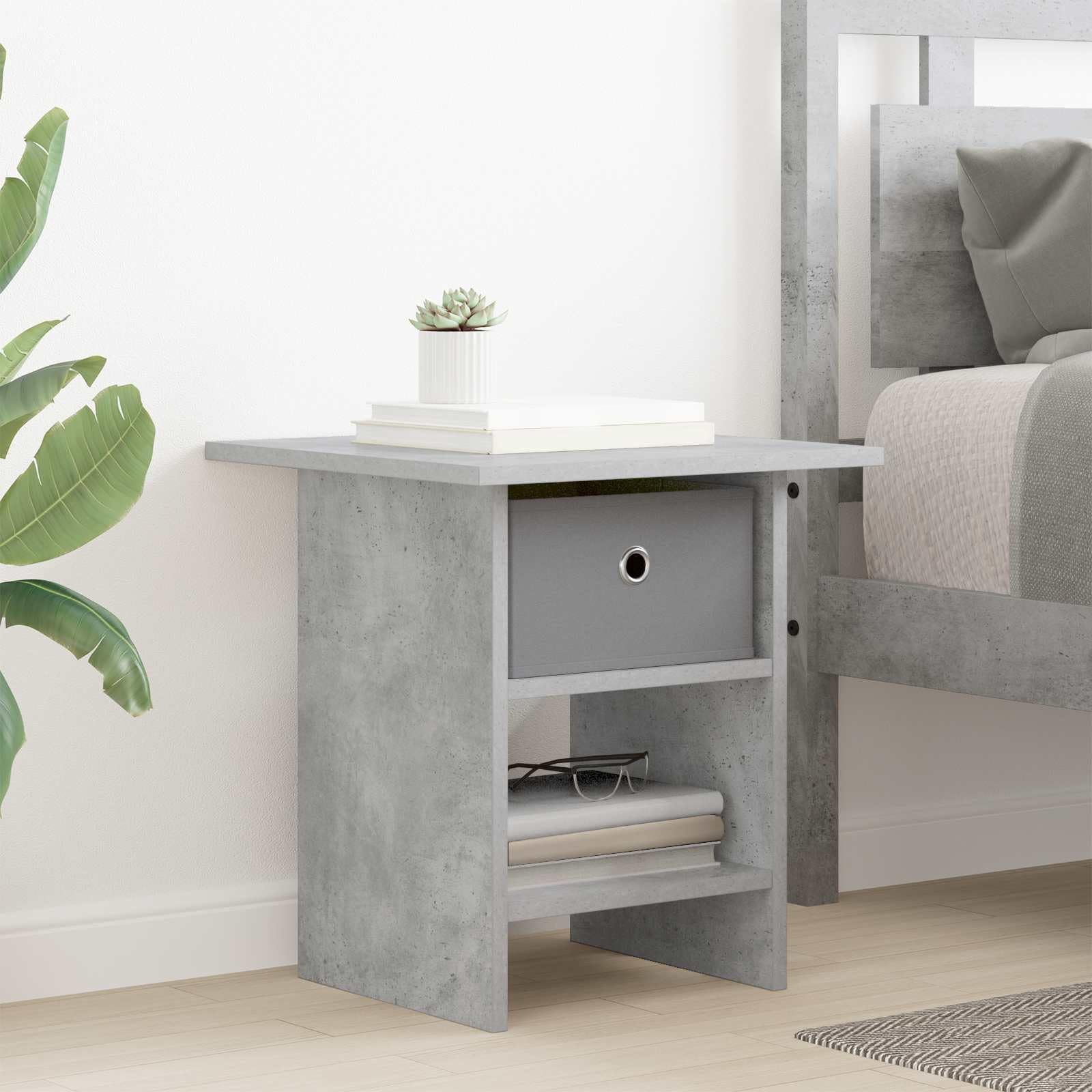 Table de chevet gris béton pour ranger vos câbles et livres meuble de rangement chambre ordonnée