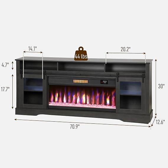 HOMCOM Fireplace TV Stand for TVs Up to 80 Inches, TV Console, Gray