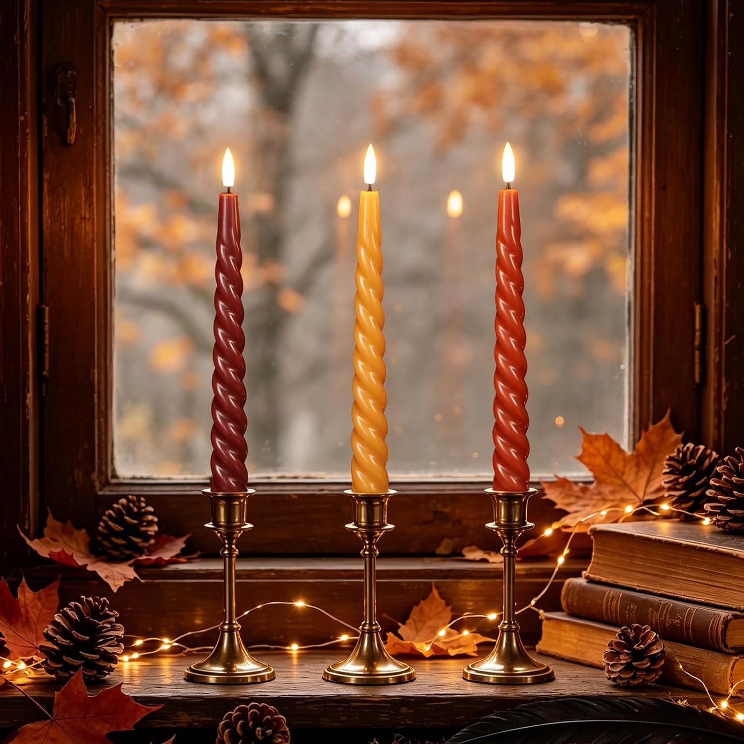 Wondise Fall Decoration for Home, Flameless Taper Candles with Remote