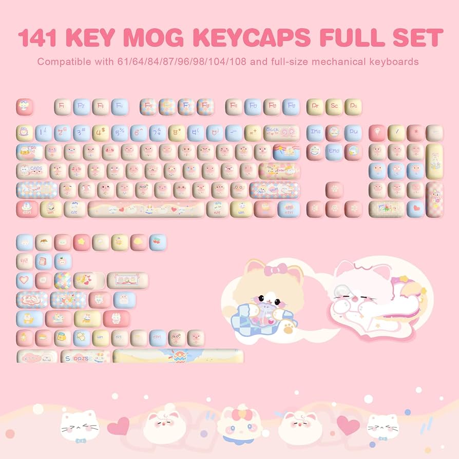 Amazon.com: YUNZII Cute Pink Kitten Custom Keycaps, 141 Keys Dye