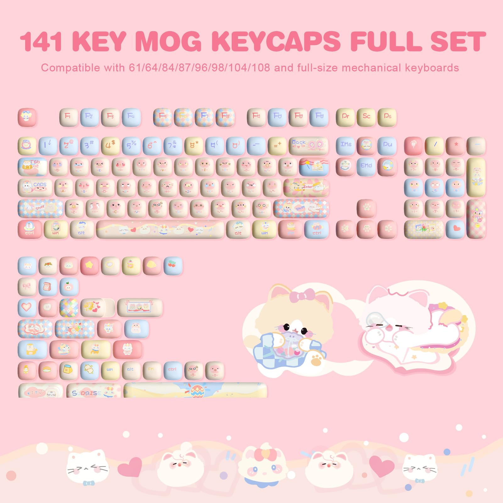 Amazon.com: YUNZII Cute Pink Kitten Custom Keycaps, 141 Keys Dye