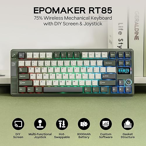 Miniatura 2 de EPOMAKER Teclado mecánico inalámbrico RT85 con joystick y pantalla de bricolaje, 8000mAh, BTUSB2.4Ghz, junta, rellenos de 5 capas, intercambio en