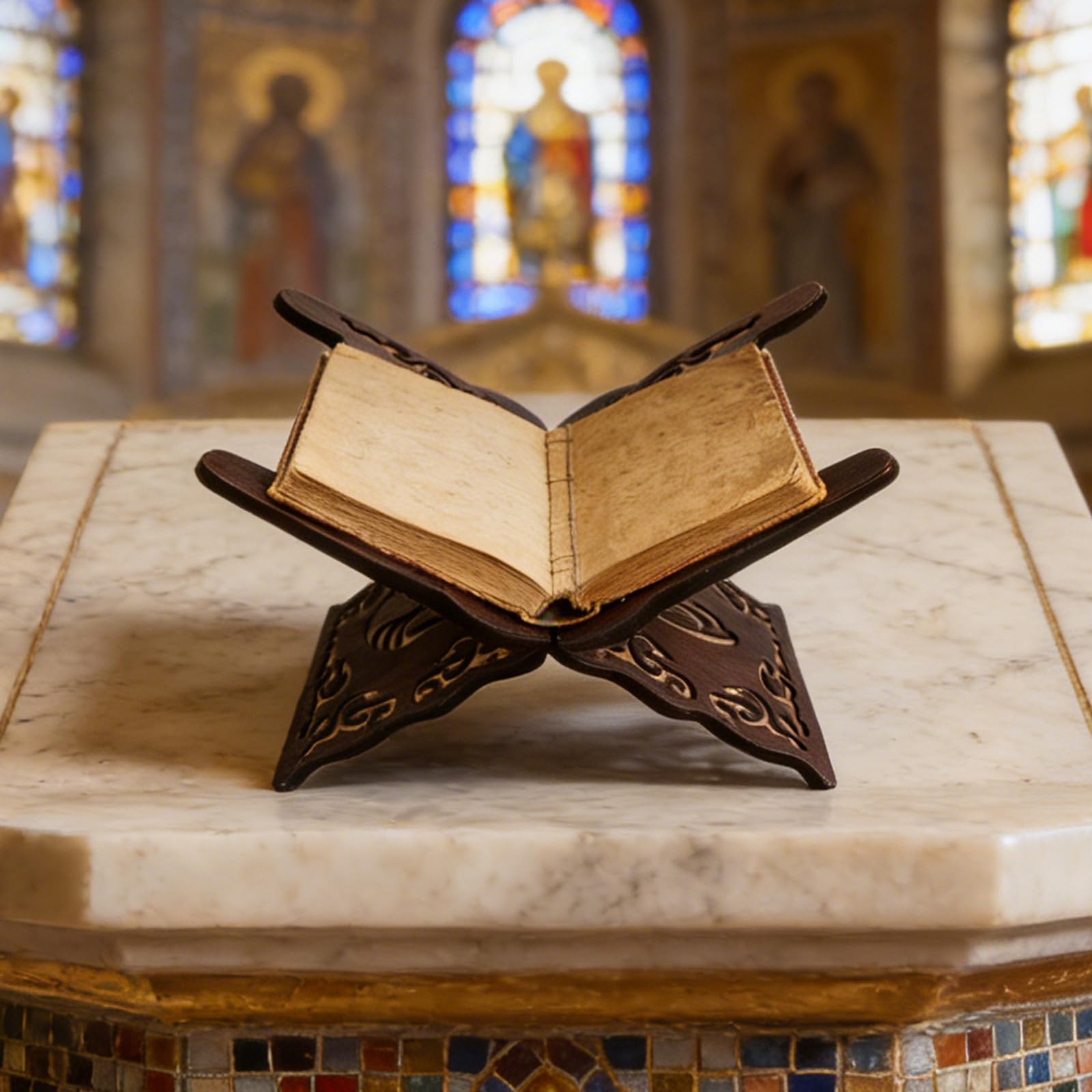 2-częściowy stojak na książki religijne: rzeźbiony drewniany stojak na pisma święte – ozdobny do czytania – uniwersalny na święte teksty do Koranu, Gity, Biblii i modlitewników