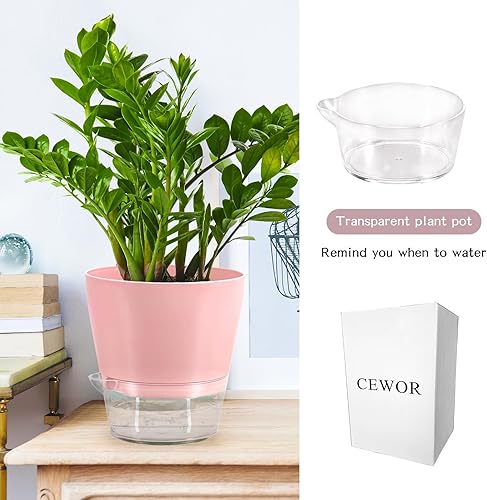 Miniatura 5 de CEWOR Macetas de riego automático de 6 pulgadas para plantas de interior, paquete de 4 macetas de plástico con depósito profundo, ideales para