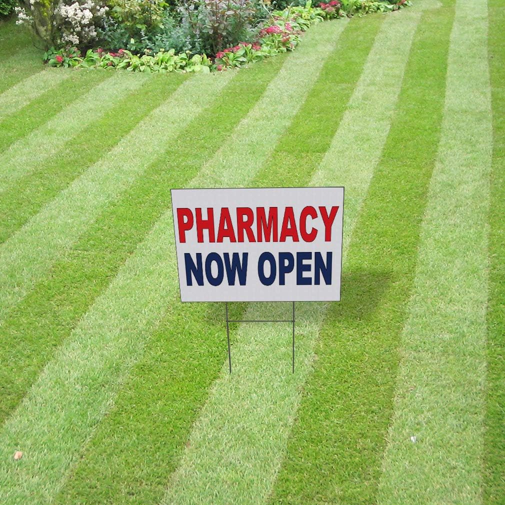 Fastasticdeals Weatherproof Yard Sign Pharmacy Now Open Red Blue Lawn Garden 18x12 Inches 2 Sides Print