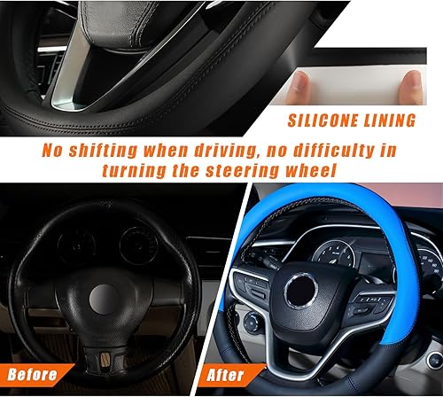 Miniatura 4 de Ziciner Funda para volante, de cuero suave, duradero, elástico, de alta calidad, forro antideslizante, antideslizante, accesorios universales para