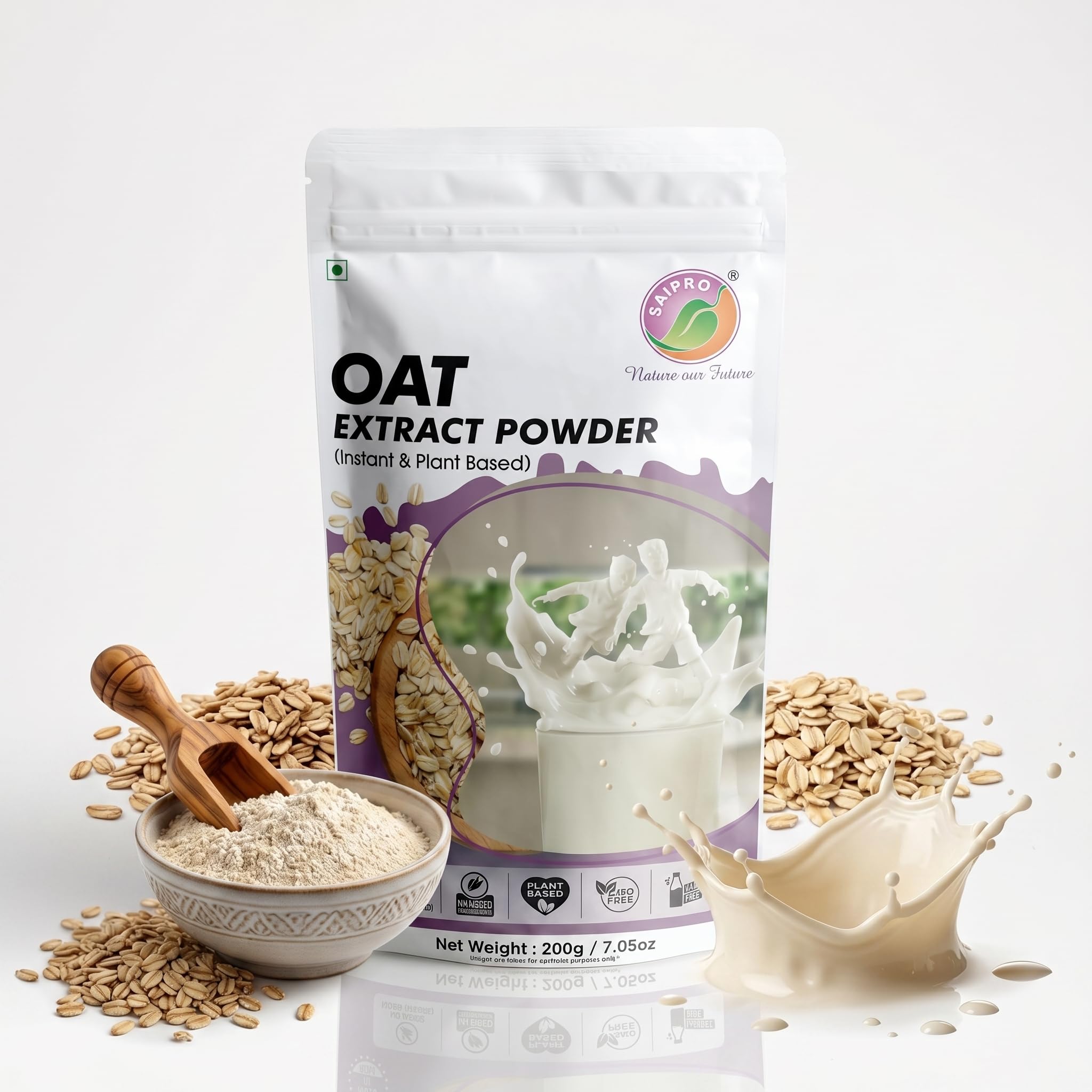 Saipro Oat milk Powder 200 g, makes ~2.5 Litre Plant based milk(18.8 gm high protein) Oat Extract Powder of Nordic & Australian oats| Lactose free,Dairy free oat milk 100% Plant based Oat Extract Powder of Nordic & Australian oats| Lactose free, Dairy free oat milk For Bevarges |Food| No added Color, No Preservatives, Sugar free, Diabetic friendly-image-45