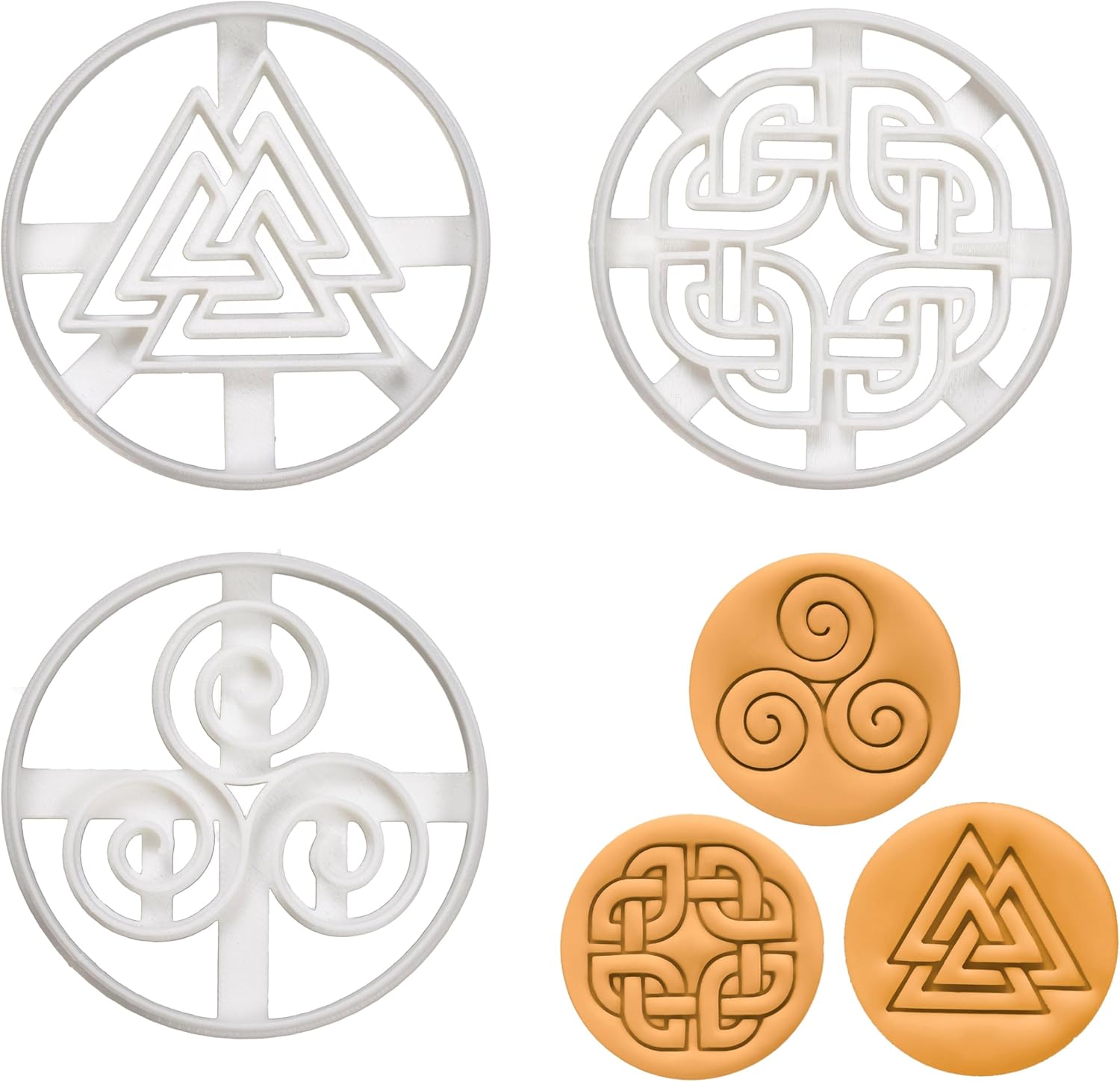 Set of 3 Nordic Runes cookie cutters (Designs: Celtic Shield Knot, Triskelion, & Valknut), 3 pieces - Bakerlogy