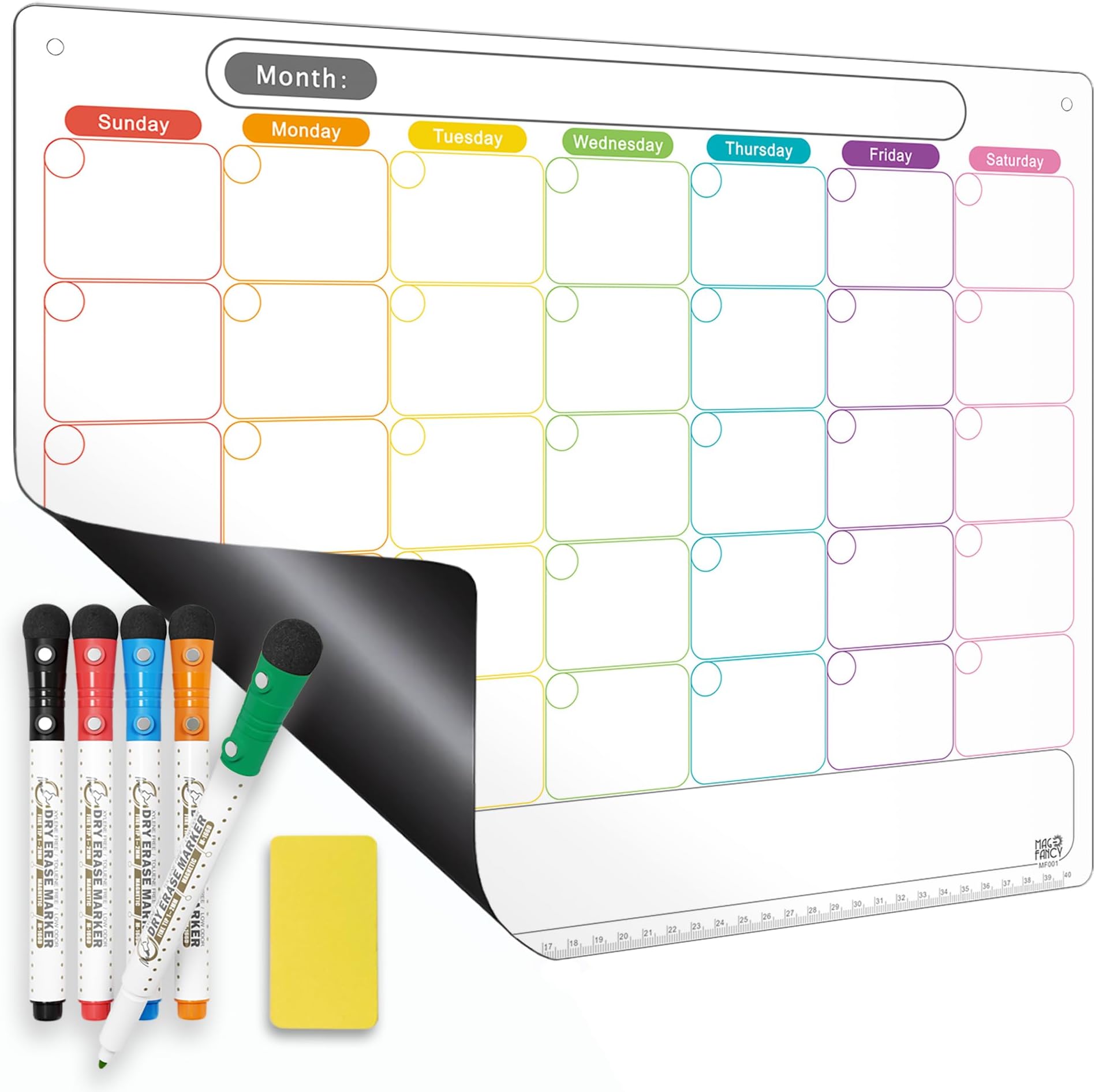 - Magnetic Calendar for Fridge, Dry Erase Monthly Calendar, 16.9" x 13", 6-Week Layout, Easy to Clean, Strong Magnetic Hold, Color-Coded Planner, Includes Dual-Magnet Markers & Eraser
