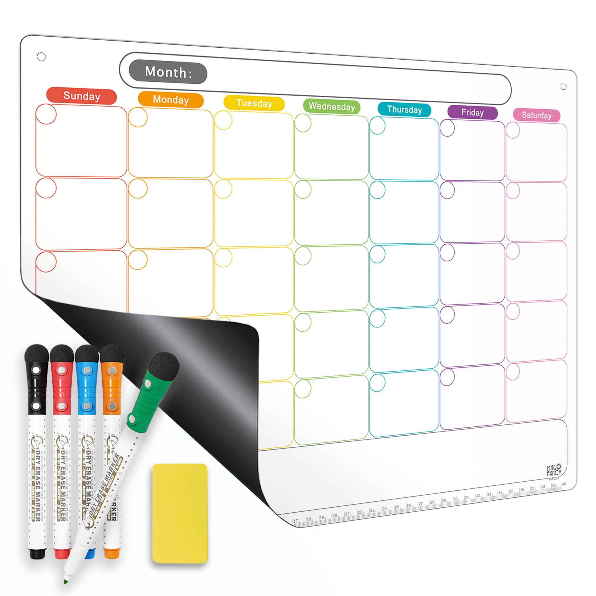 Mag-Fancy Dry Erase Calendar Kit- Magnetic Calendar for Refrigerator - Monthly Fridge Calendar Whiteboard with Extra-Thick Magnet Included 5 Marker & Eraser