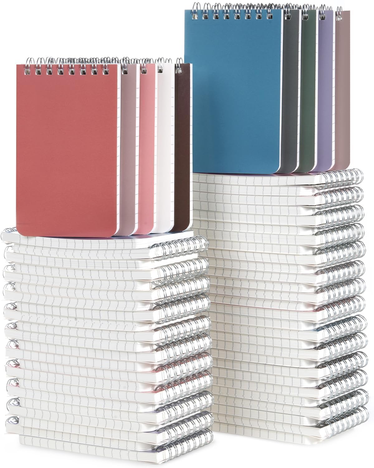 Dynta Cuadernos pequeños a granel de 3 x 5 pulgadas, 60 paquetes de mini bloc de notas en espiral con páginas rayadas, cuaderno de bolsillo, 10 hojas de colores Morandi, 60 hojas/120 páginas (80 g/m²