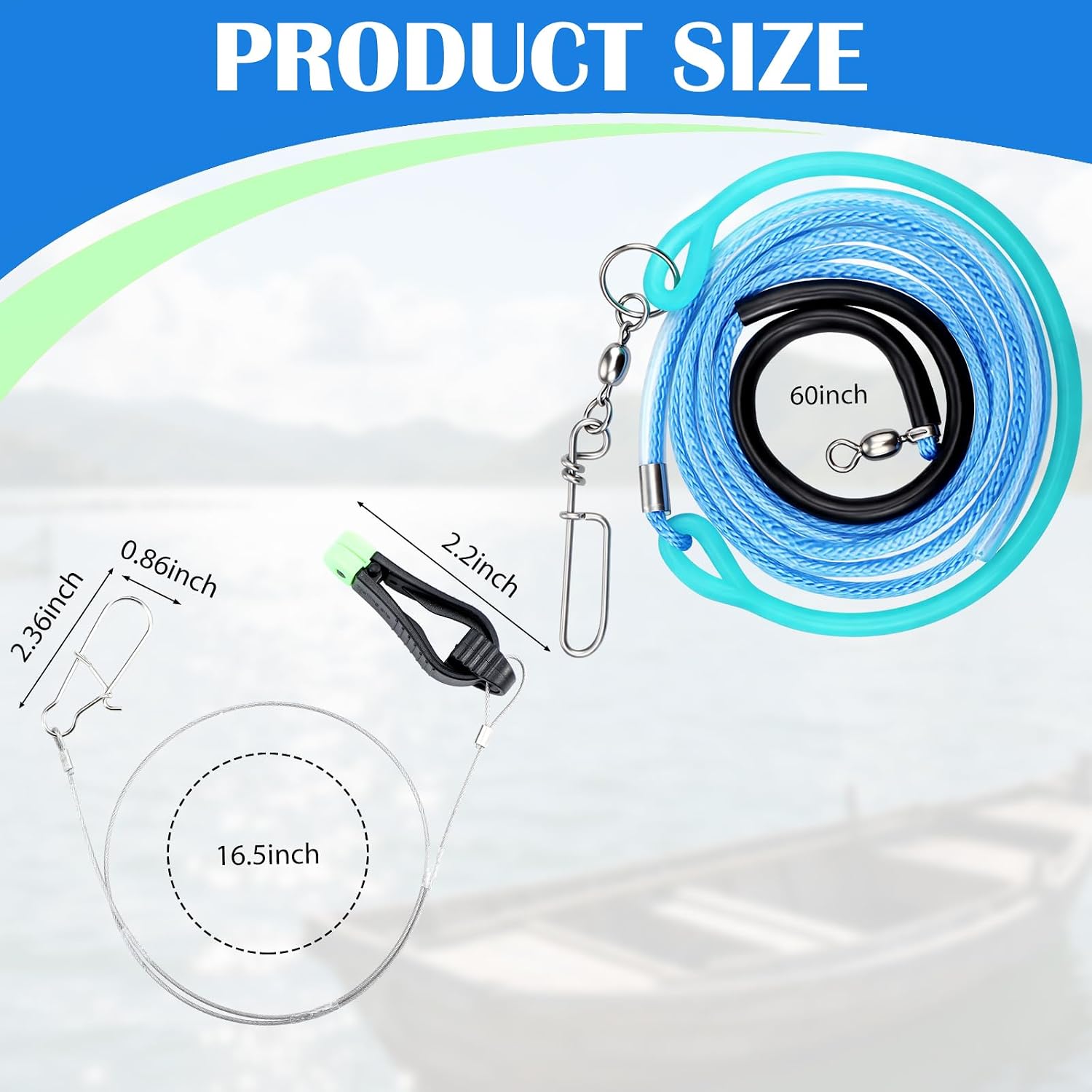2 Pcs 30''/60'' Fishing Downrigger Weight Snubber with 2 Release Snap Weights Clips for Inshore Fishing Drift Deflector Weighting Kite Trolling