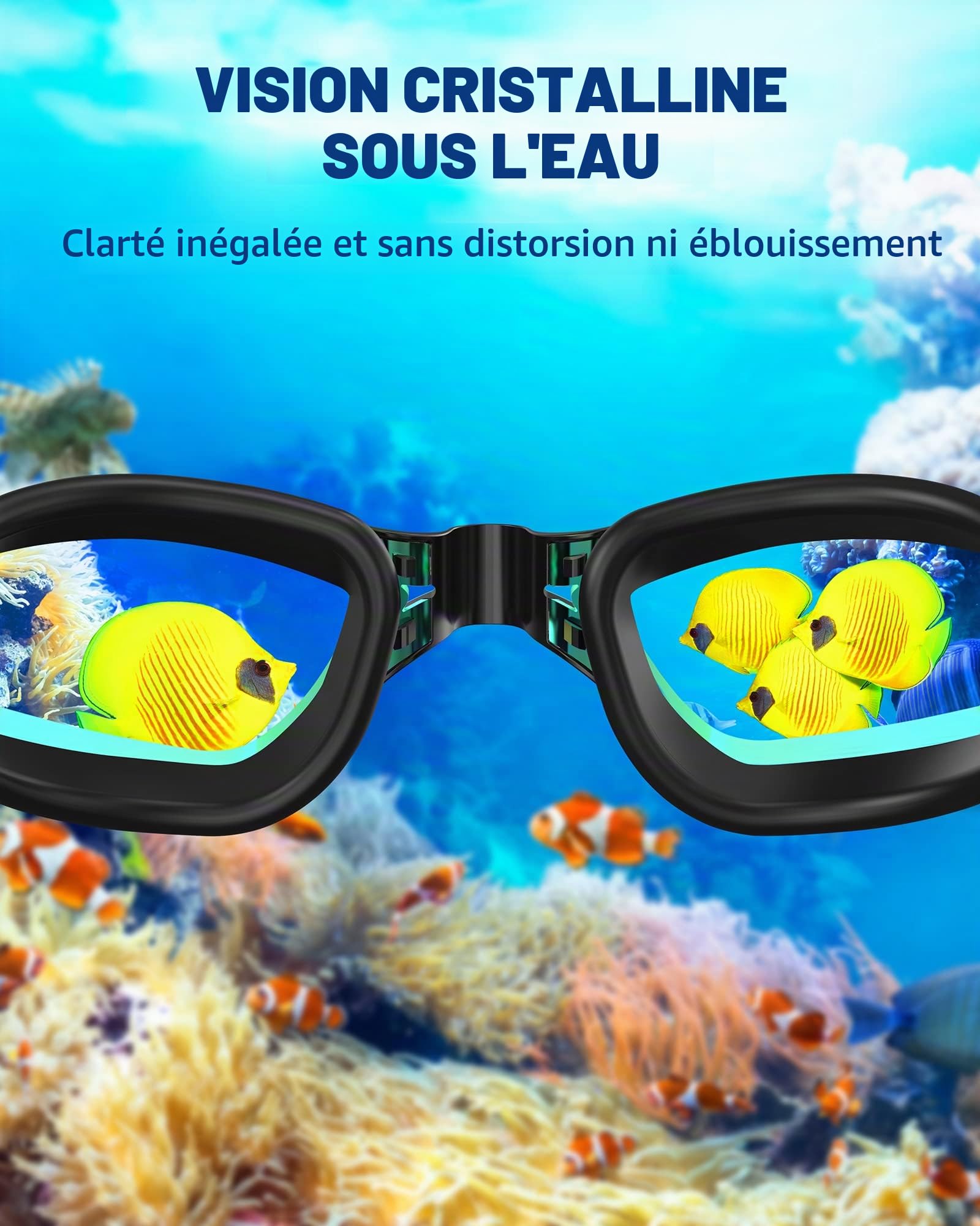 aegend Lunettes de natation miroir 2.0 sans fuite, anti-buée, protection UV, triathlon, revêtement miroir, étui de protection gratuit, accessoire natation pour adultes, hommes, femmes, enfants, noir