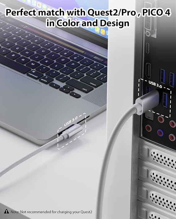 Stouchi Link Cable 6M Compatible with Meta/Oculus Quest2/Quest3/Pro,PICO 4 Steam VR, Virtual Reality Headset Cable Long High Speed PC Transfer Fast Charging USB 3.0 to USB C Cable for Gaming PC White