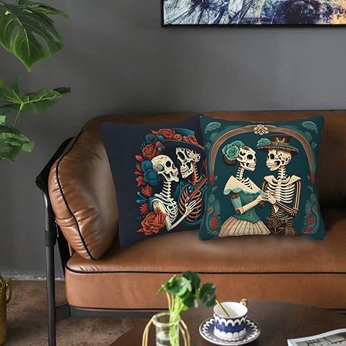 Miniatura 7 de Juego de 2 fundas de almohada decorativas con diseño de calavera de azúcar mexicana, para habitación, dormitorio, sofá, silla, automóvil, decoración