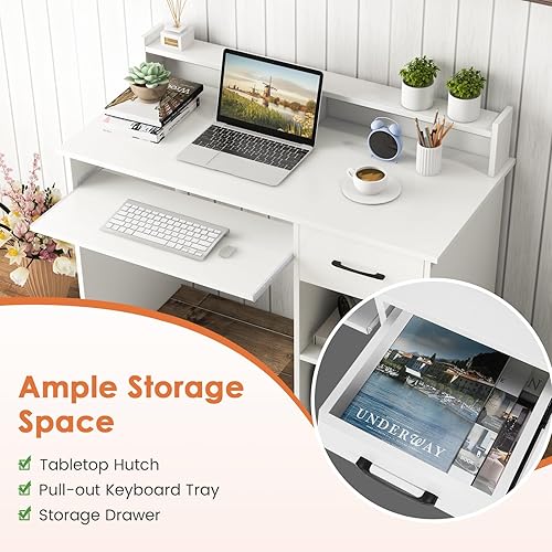 Miniatura 14 de Escritorio para computadora con cajones, mesa de estudio con estantes de almacenamiento, bandeja para teclado, mesa de tocador de maquillaje de