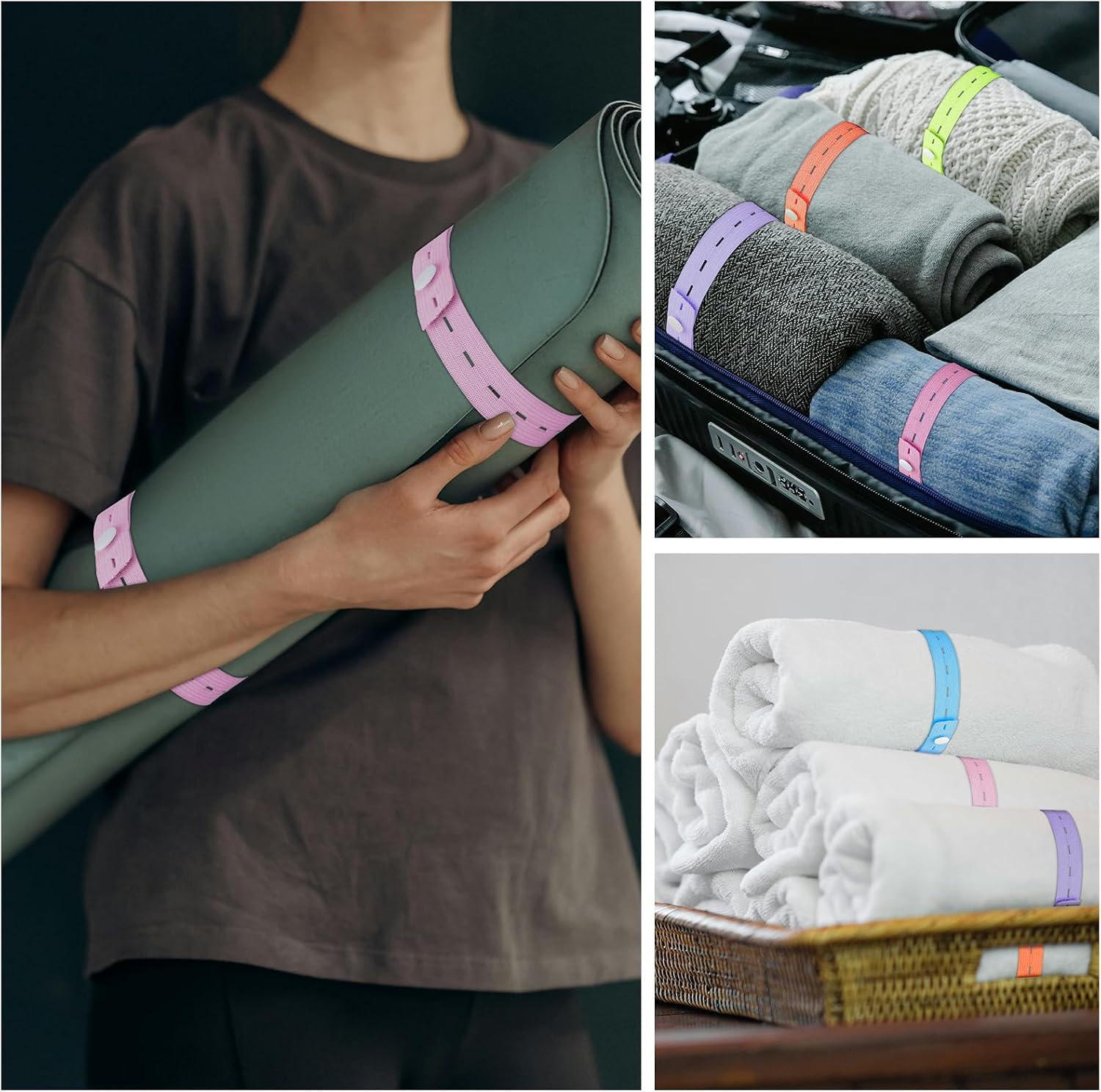 60Pcs Roll-up Clothes Storage Elastic Band, Adjustable Clothing Storage Binding Strap with Button and Buttonholes for Travel Luggage, Drawer, Closet, Mixed