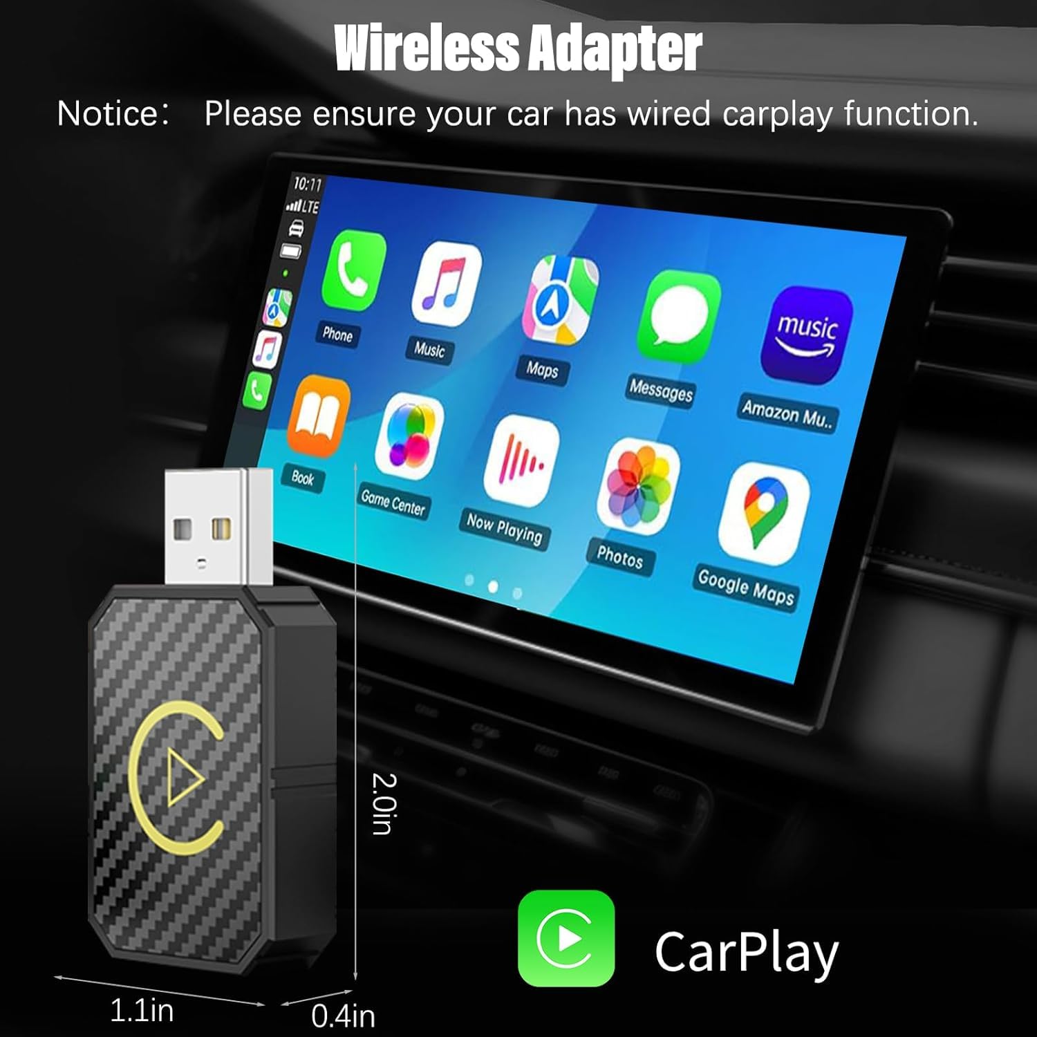 WEDETIAN Adattatore Carplay Wireless, Mini Car Play per Auto per iPhone, Car Play Dongle per Auto con USB A/C, Compatibile con auto dal 2016 e iPhone iOS 10+