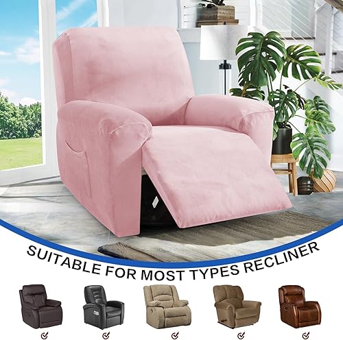 Vista 69 de MAXIJIN - Funda para sillón reclinable de terciopelo de 4 piezas, elástica, afelpada, gruesa y suave, con bolsillo lateral (camello)