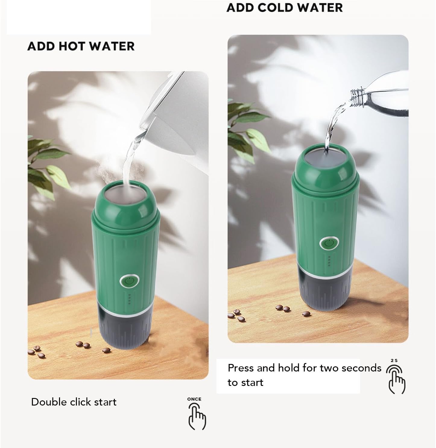 Portable Coffee Maker 19 Bar Pressure High Extraction Mini Coffee Machine Travel Office Home (Green)