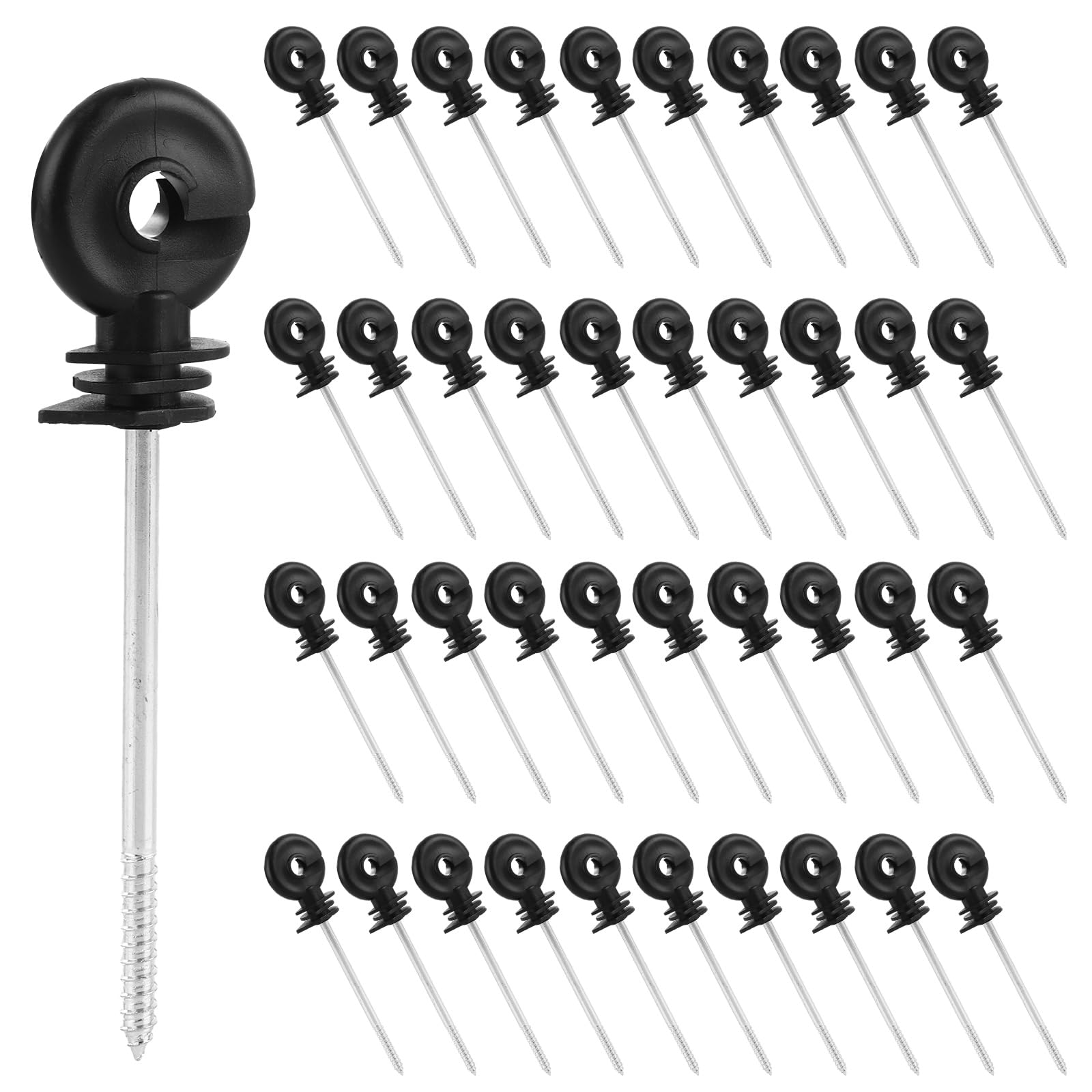 AKOLAFE Lot de 50 isolateurs de clôture électrique à vis dans les anneaux de clôture électrique à vis longues en maille métallique isolateur de poteau en bois pour cordes, fils et brins
