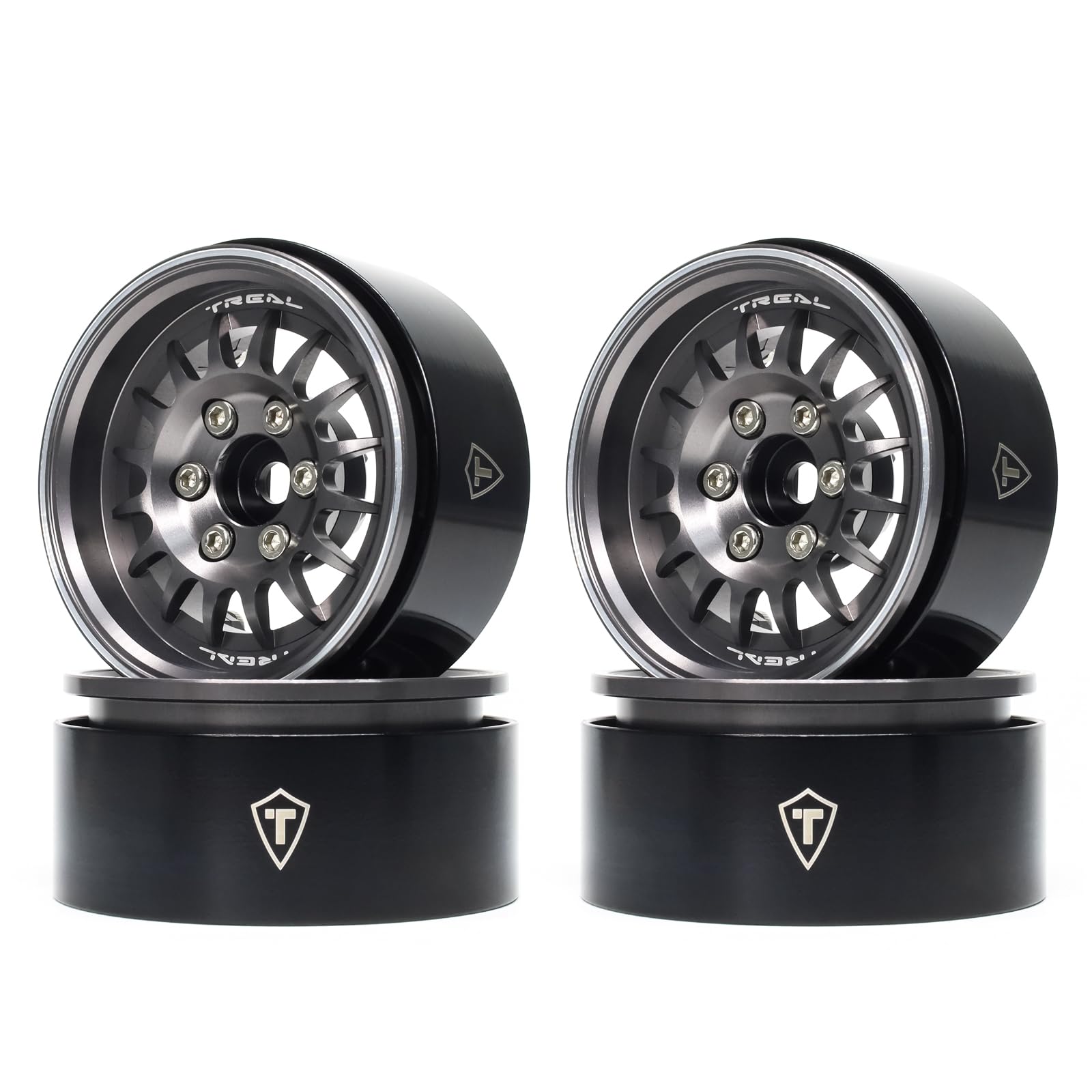 TREAL 1.9 Beadlock Wheel Rims Heavy Duty Multi Spoke CNC 1.9 Inch Wheels(4P) for 1:10 RC Crawler TRX-4 SCX10 III SCX10 PRO SCX10 II -Type N(Gray)