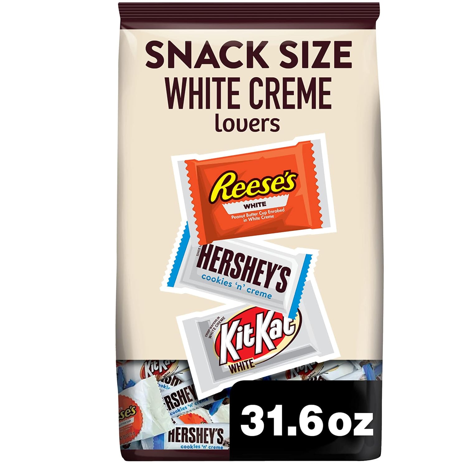 HERSHEY'S, KIT KAT and REESE'S Assorted White Creme Snack Size, Candy Party Pack, 31.6 oz