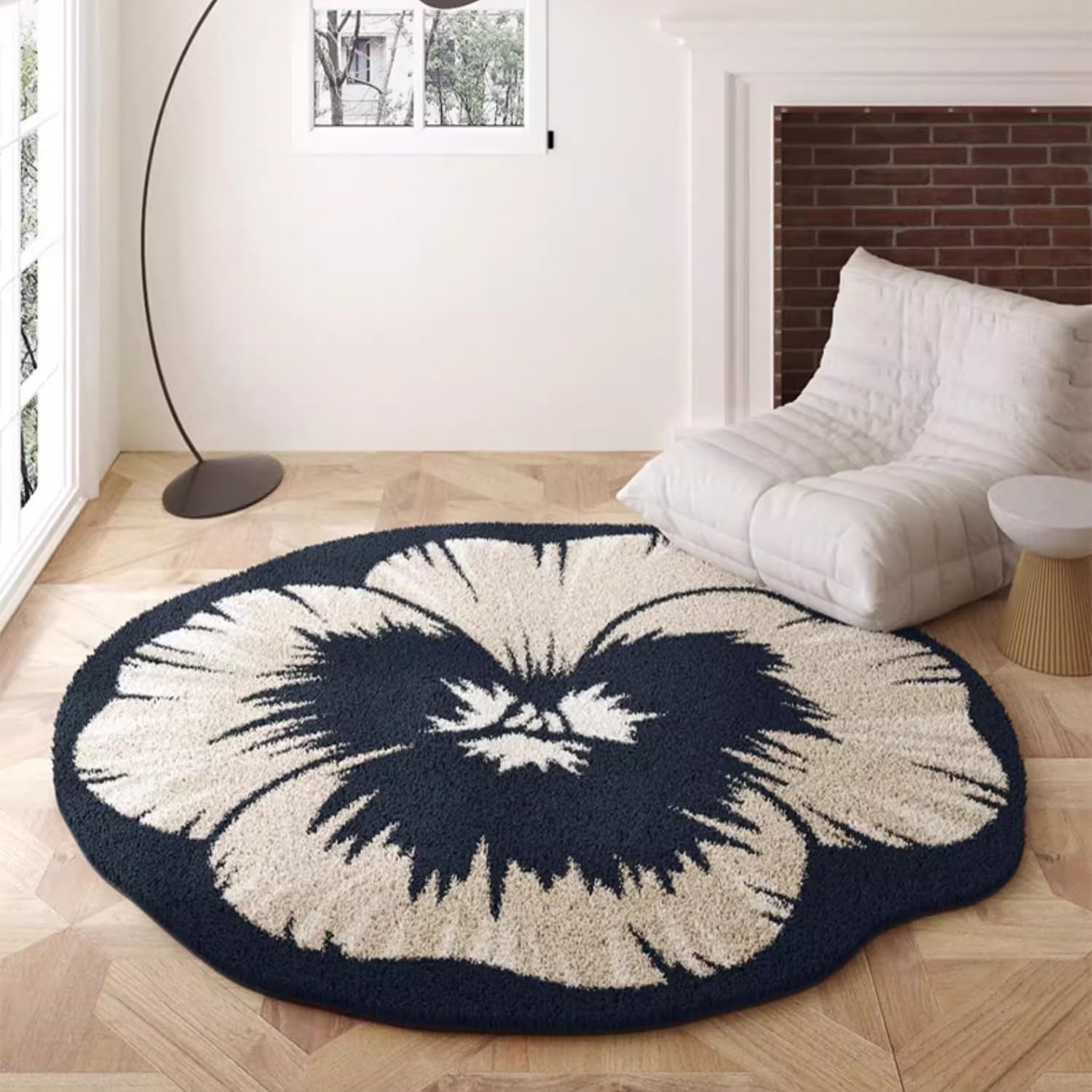Soft Modern Round Area Rug for Bedroom Living Room, Luxury Plush Bedside Rug Home Decor Non-slip Sofa Floor Mat Smooth Floor Rug (80cm,A)