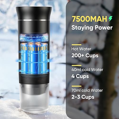 Miniatura 5 de Cafetera portátil de café expreso, cafetera de viaje para campamento, cafetera autocalentable para automóvil con USB-C, compatible con café molido y