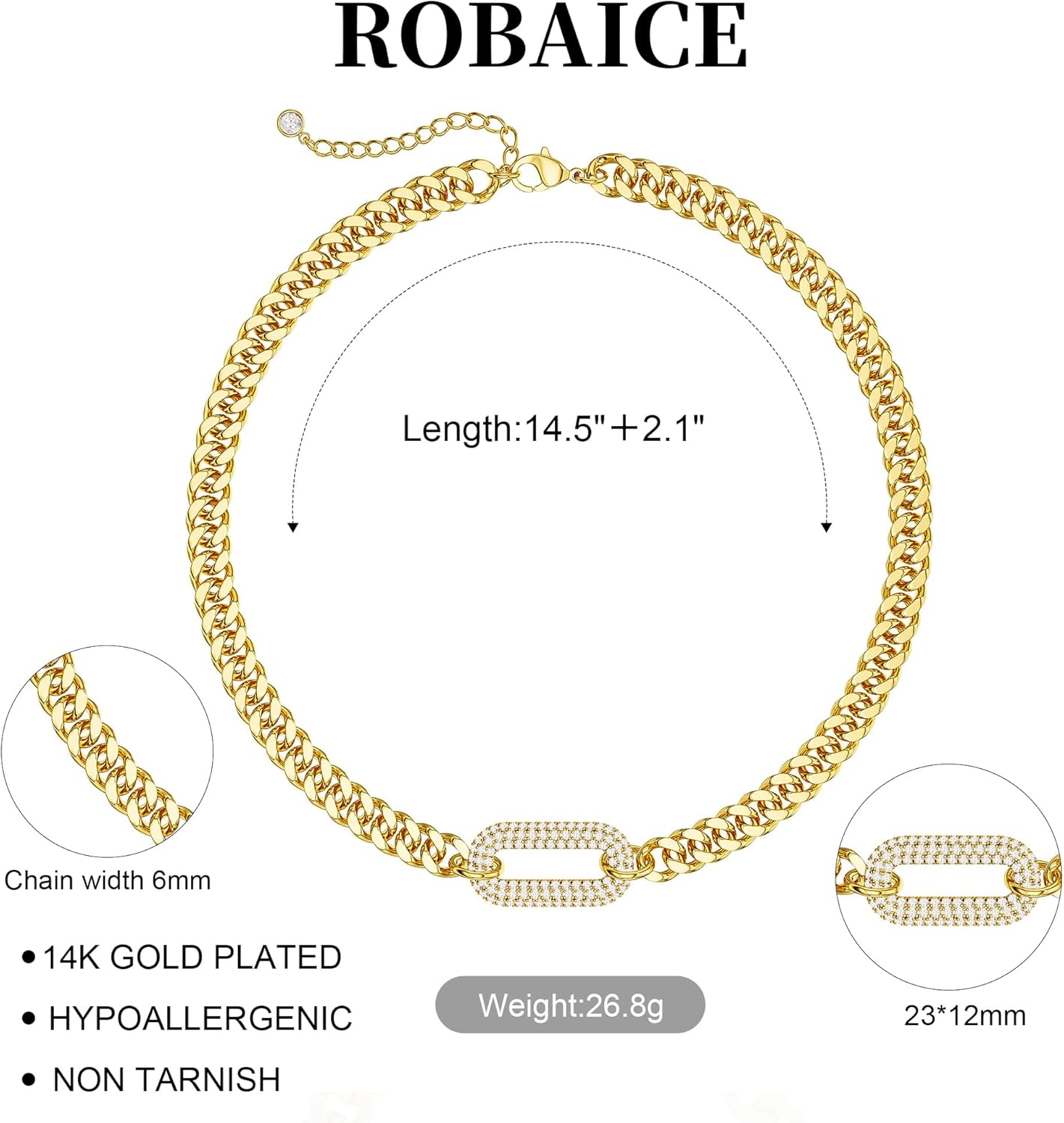 Gold Necklace for Women, 14K Gold Plated Chunky Cuban Link Chain Herringbone Paperclip Box Chain Choker Necklaces for Women Trendy Non Tarnish Jewelry Gifts - Image 5