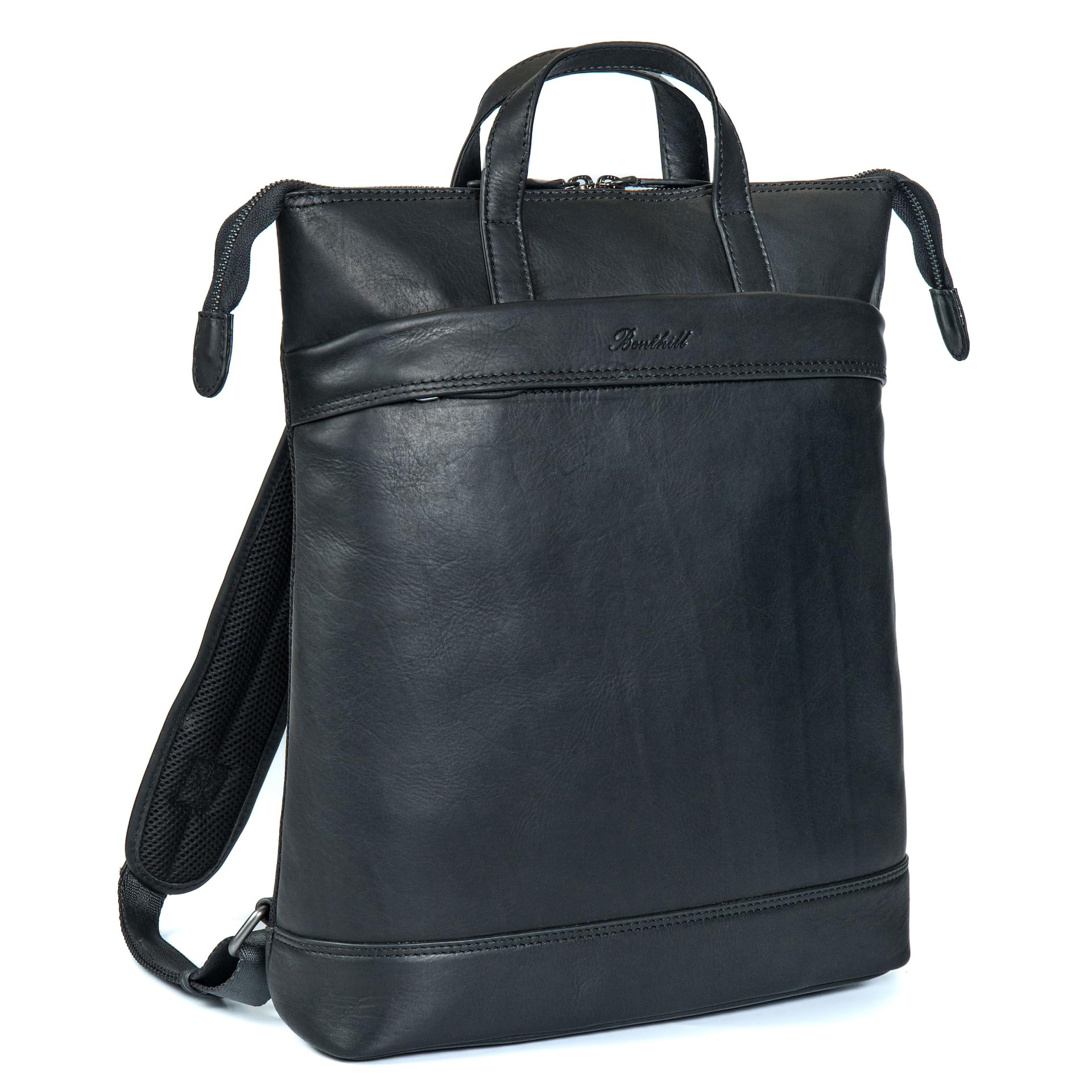 Benthill Torba listonoszka z prawdziwej skóry - plecak na ramię plecak rowerowy plecak trekkingowy - damski plecak męski - skórzany plecak, Czarny (Black)