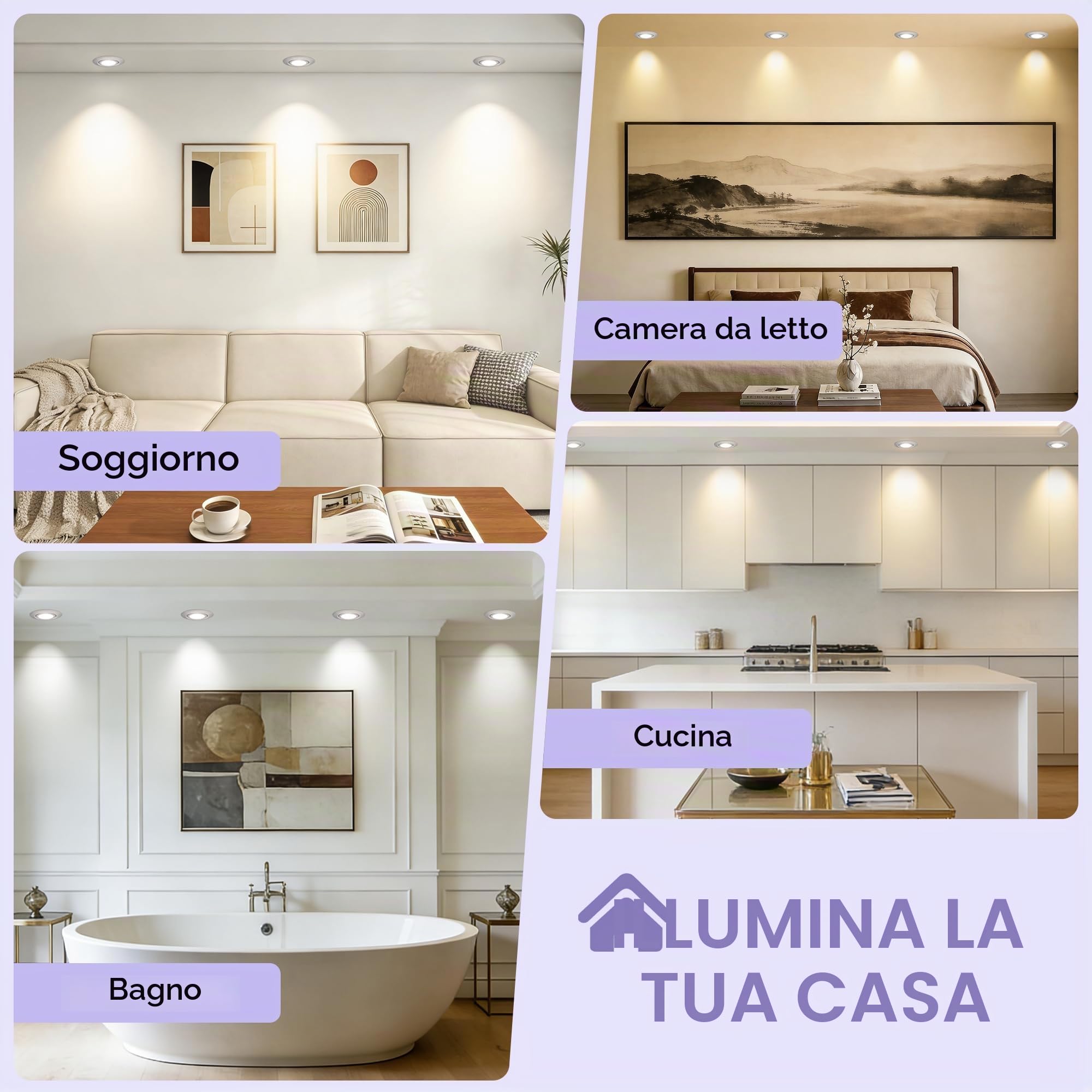 Faretti LED da Incasso per Cartongesso Dimmerabile 230V, 5.5W 600LM IP44 Faretto Incasso Ultra Piatti 68mm, Caldo/Neutro/Freddo Faretti LED Soffitto Ruotabile a 45° per Bagno, Set di 6 Nichel