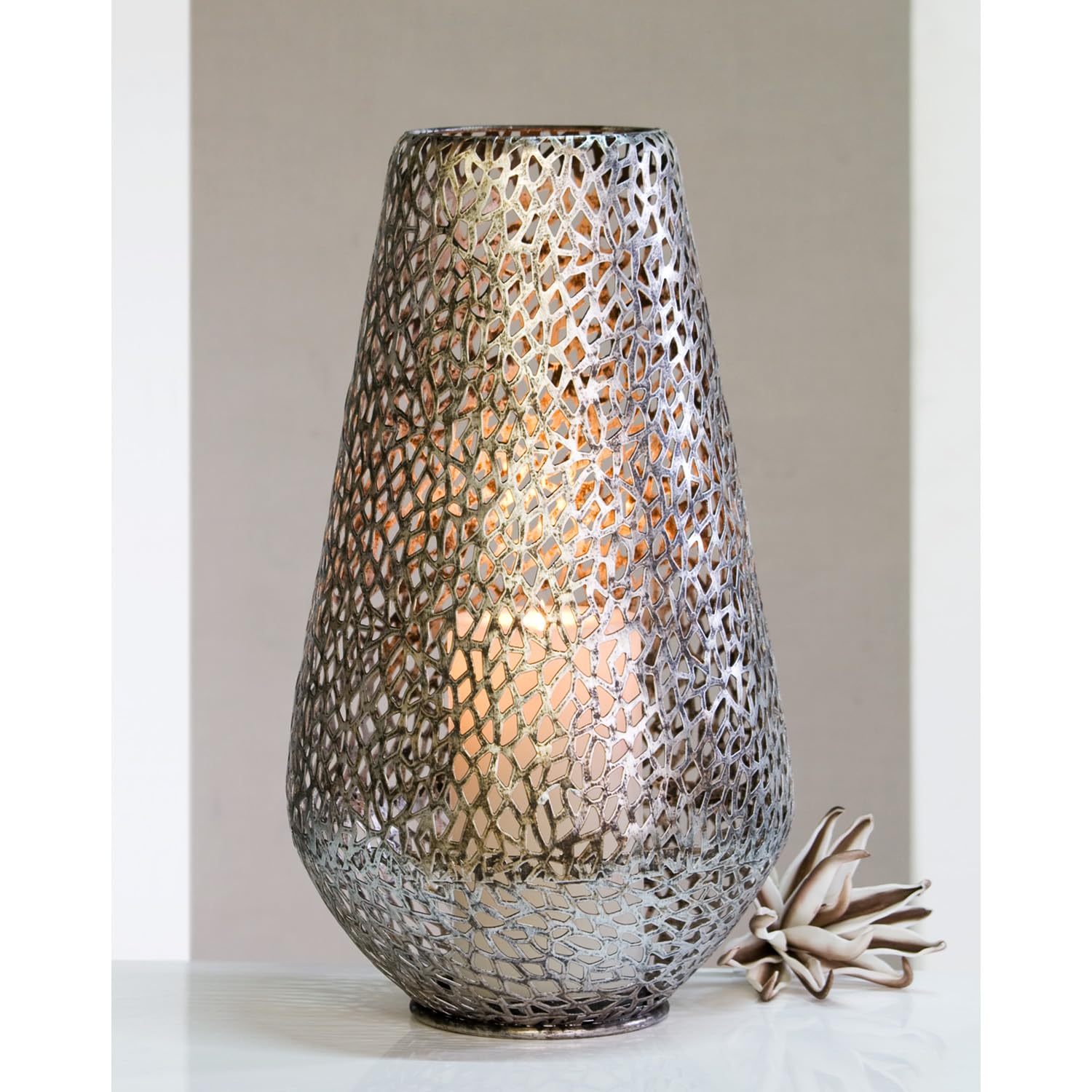 Casablanca - Boden-Windlicht - Purley - Metall - antik-Silber - Tischdeko - Höhe 46 - Ø 25 cm