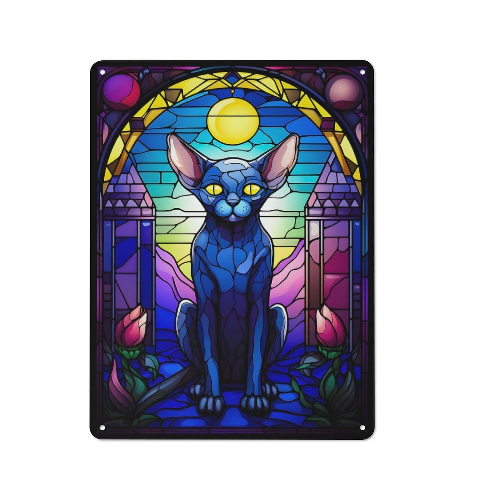 Junmoney The Sphynx Cat Blue Staine Printed Metal Sign 40X30cm For Guest Room Or Hallway, Suited To Home Decor Collectors