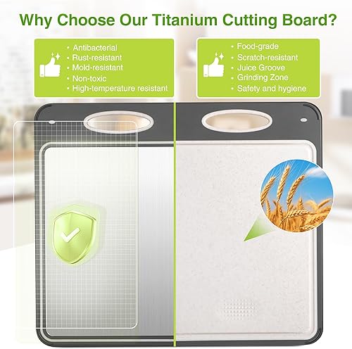 Miniatura 2 de Tablas de cortar de titanio para cocina - Katuchef no tóxicas de doble cara de metal para carnepescado y paja de trigo PP para frutasverduras, aptas
