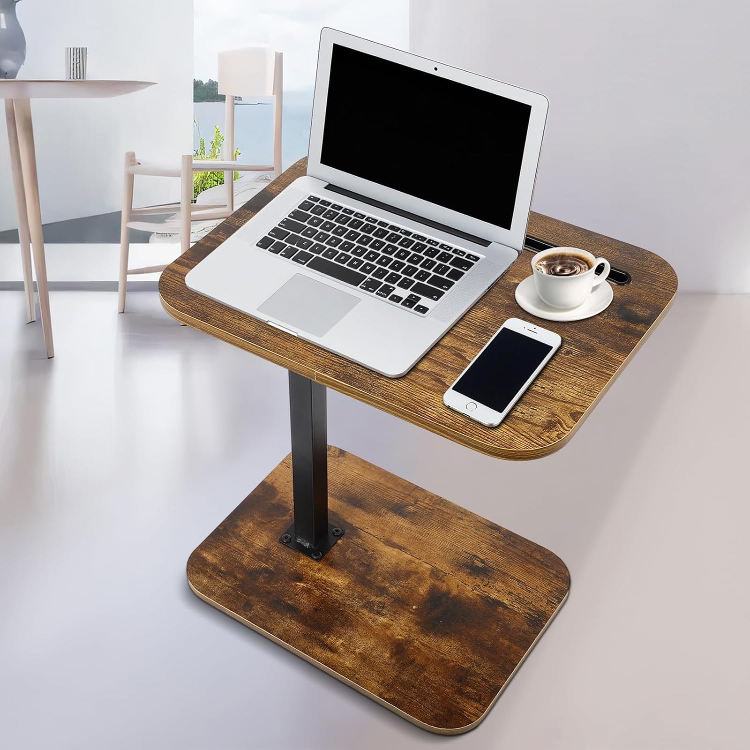 FAHKNS Side Table Sofa Tray for Couch Lightweight Swivel/Adjustable Height, Sofa Bed Bathroom Study TV Tray C Shaped End Table Food Snack Trays for Eating,Brown