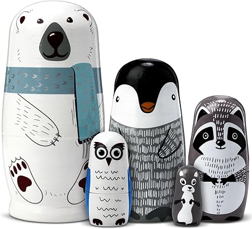 Gejoy Muñecas anidables de Navidad, muñecas rusas Matryoshka de madera hechas a mano, muñecas de anidación de cascanueces de madera, muñecas