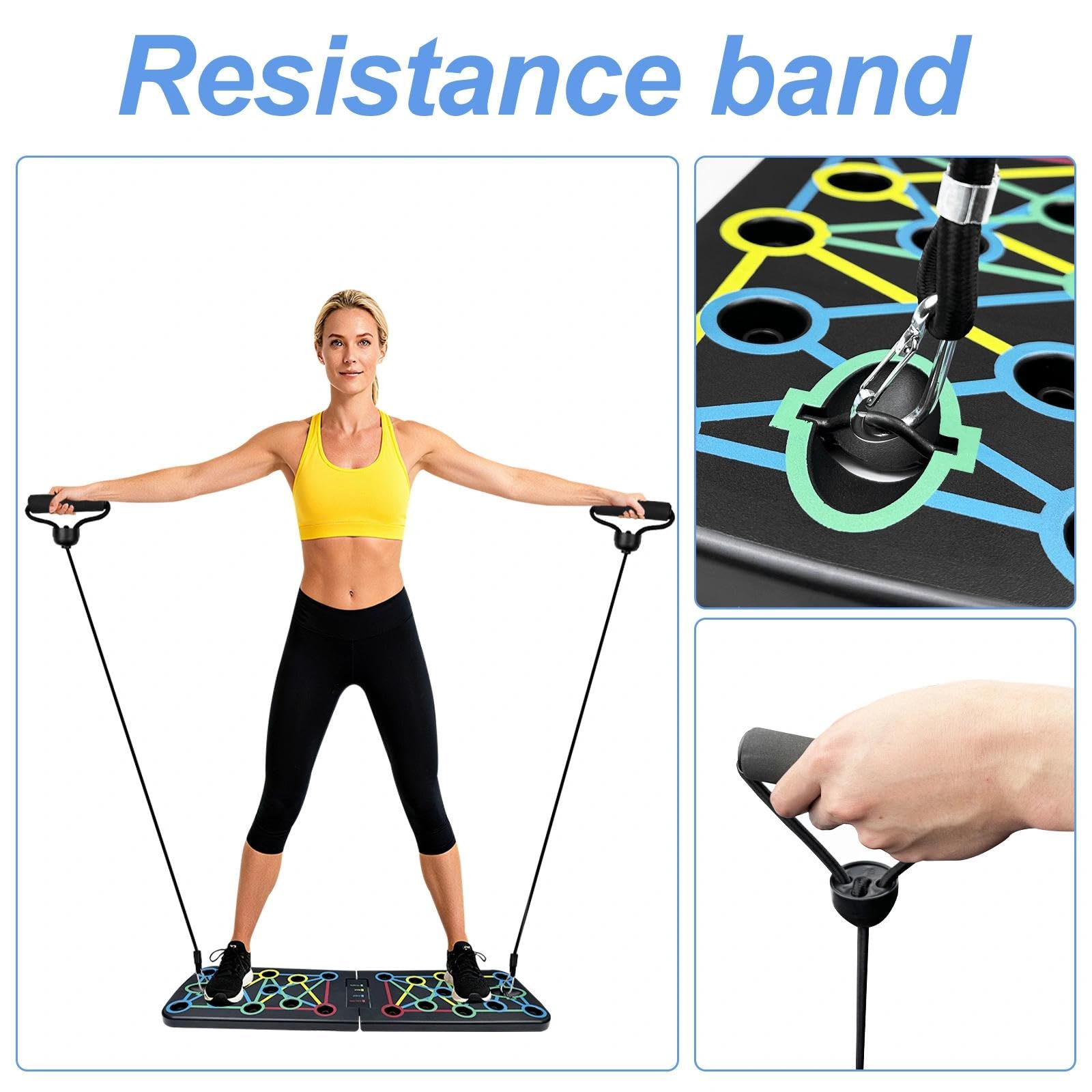 Liegestütze Brett Faltbares, Liegestützbrett Tragbar, Liegestütz | Liegestütze Griff, Liegestützplatte, Liegestütz-Trainingsbrett mit 2 Elastisches Widerstandsseil für Muskeltraining Fitness