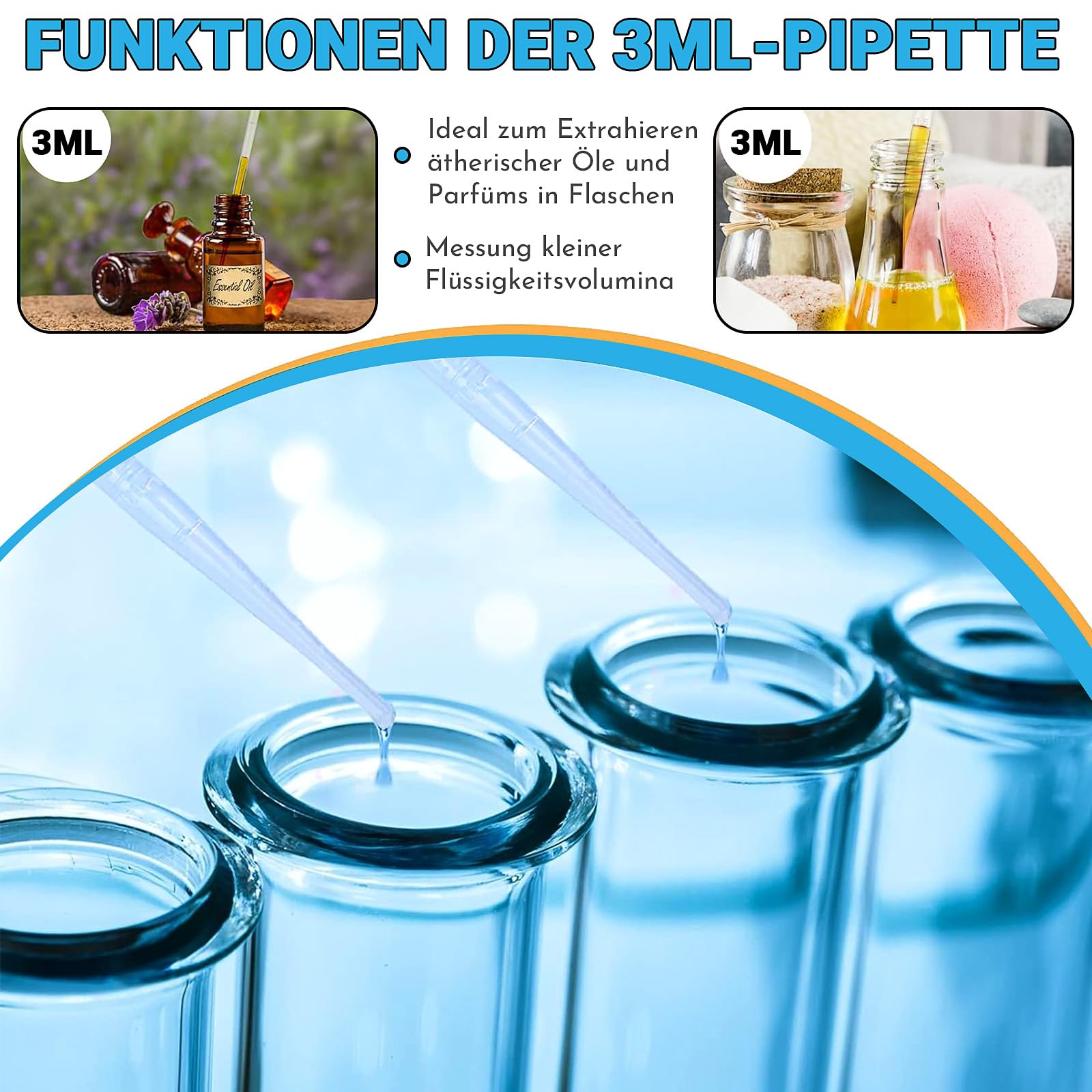 Pipetas Cuentagotas 100 Piezas 3ml Plástico Graduadas Transparentes Desechables para Laboratorio Aceites Esenciales