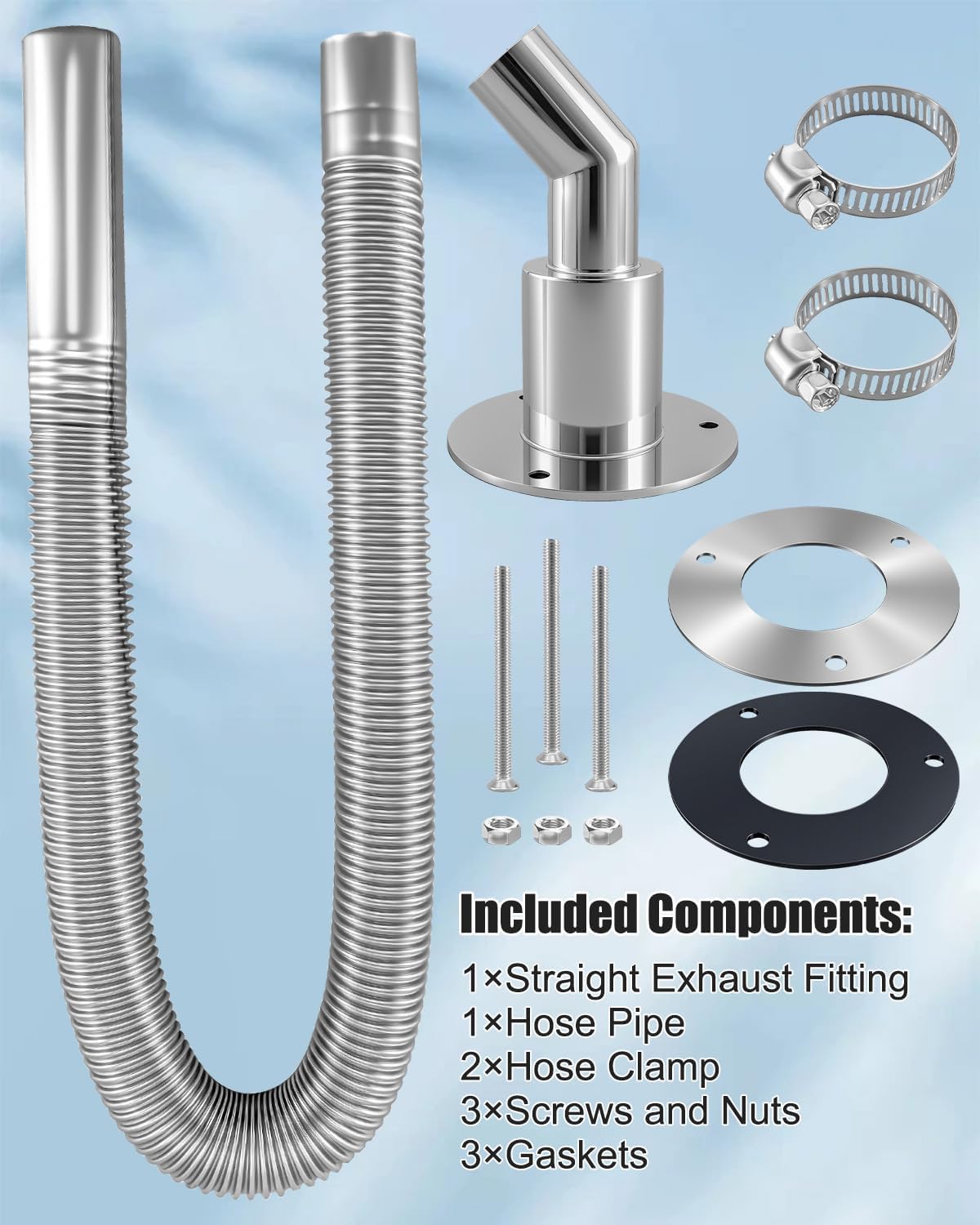 Thru Hull Exhaust Kit, 316 Stainless Steel Exhaust Fitting and 24mm Inner Fitting Hose Pipe
