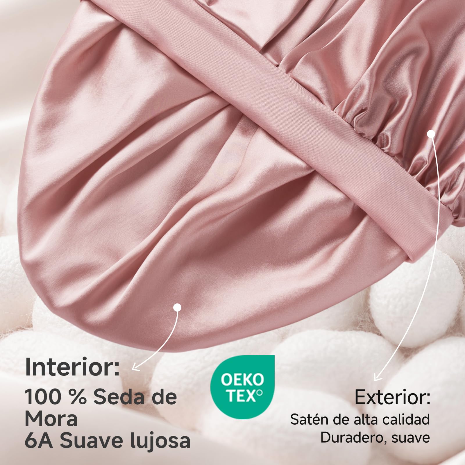 Umisleep Gorro de Seda para Dormir con Interior 100% Seda de Morera 6A de 22 Momme, Doble Capa – Gorro Grande para Pelo Rizado o Largo con Banda Ancha Ajustable, Antideslizante y ultrasuave