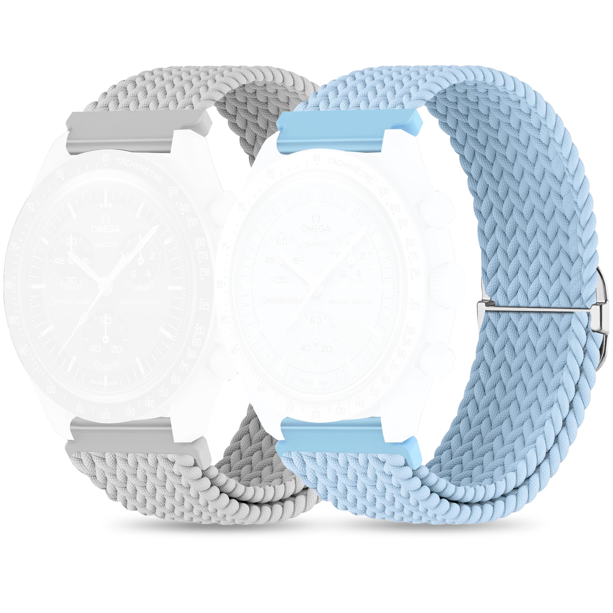 TovimallBraided Bands for Moonswatch Watch,20mm Stretchy Nylon Band,Compatible with Omega X Swatch Moonswatch Speedmaster 20mm Watch,Swatch Omega Moonswatch Speedmaster Watch Replacement Strap for