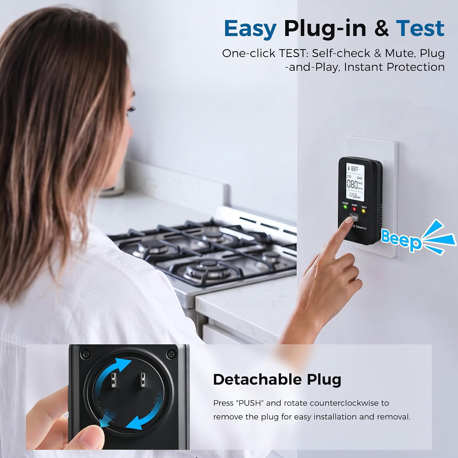 4-in-1 Detector with Dual Sensors — Suitable for Homes, Kitchens, Hotels, and RVs (HD Screen) Black,2pc